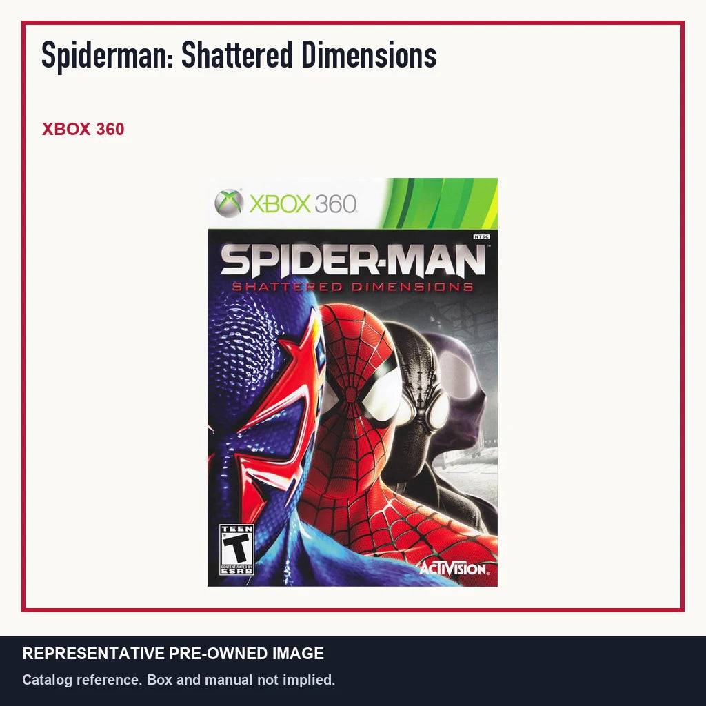 Representative pre-owned Spiderman: Shattered Dimensions (Xbox 360), minimal product layout.