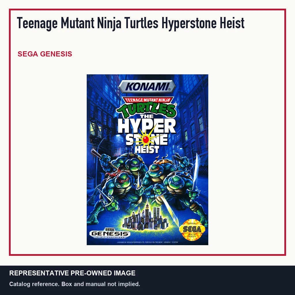 Representative pre-owned Teenage Mutant Ninja Turtles Hyperstone Heist (Sega Genesis), minimal product layout.