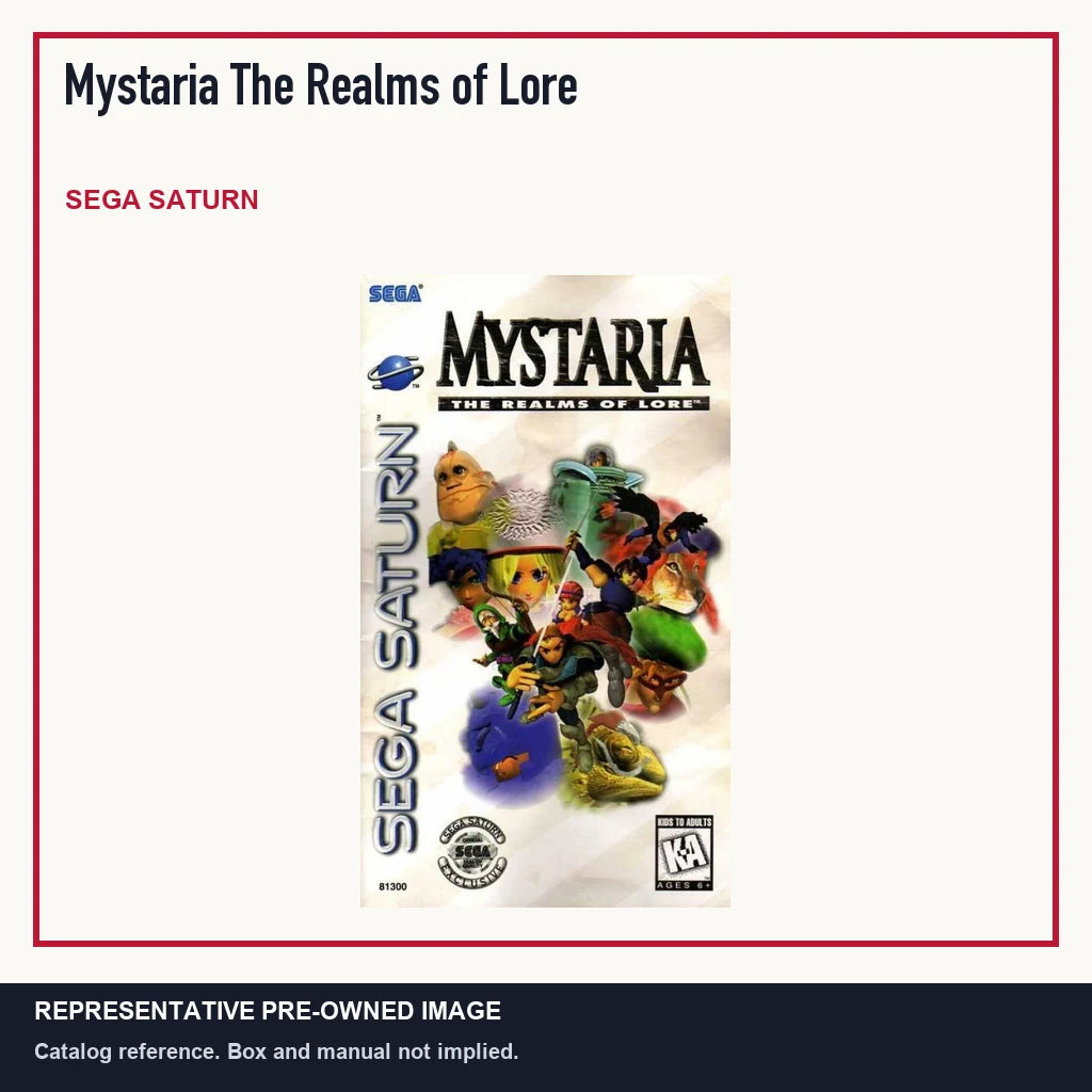 Representative pre-owned Mystaria The Realms of Lore (Sega Saturn), minimal product layout.