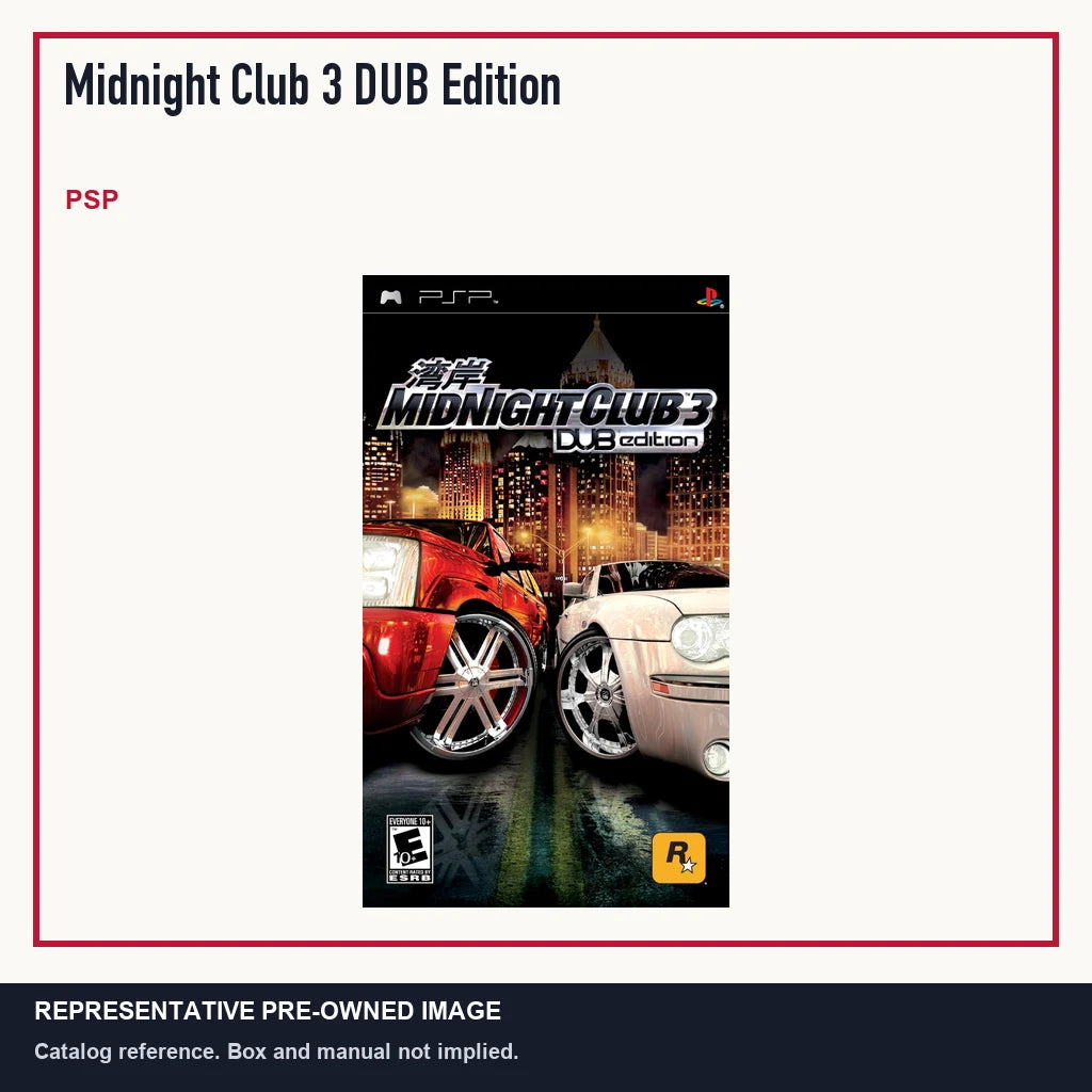 Representative pre-owned Midnight Club 3 DUB Edition (PSP), minimal product layout.