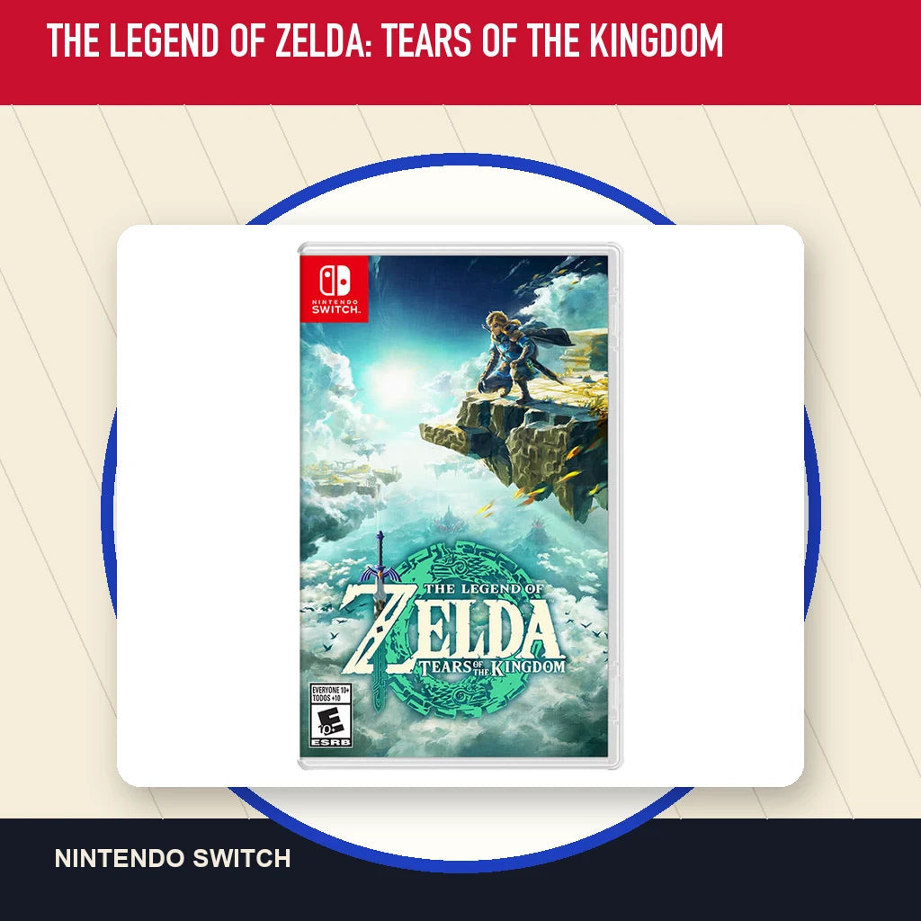 The Legend of Zelda: Tears of the Kingdom physical game cover in a minimal catalog layout