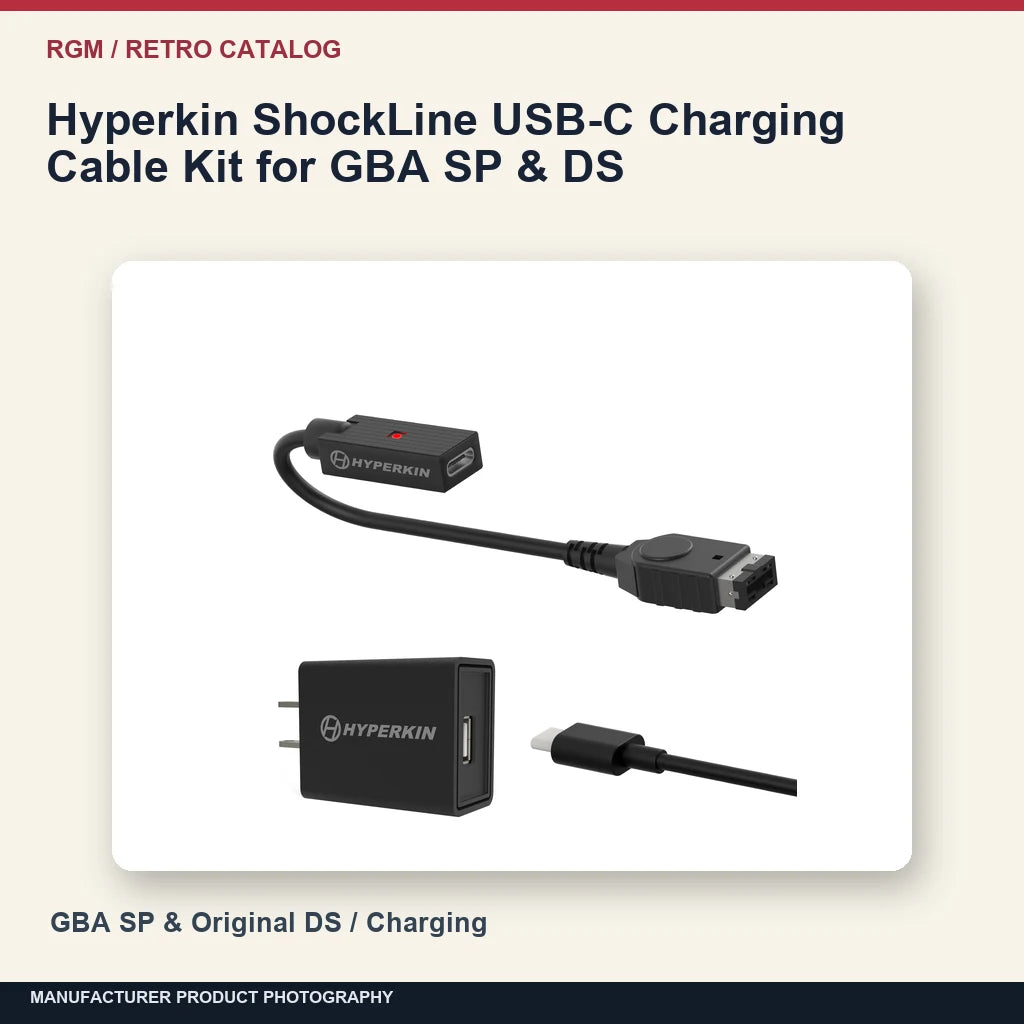 Hyperkin ShockLine USB-C Charging Cable Kit for GBA SP & DS: minimal catalog