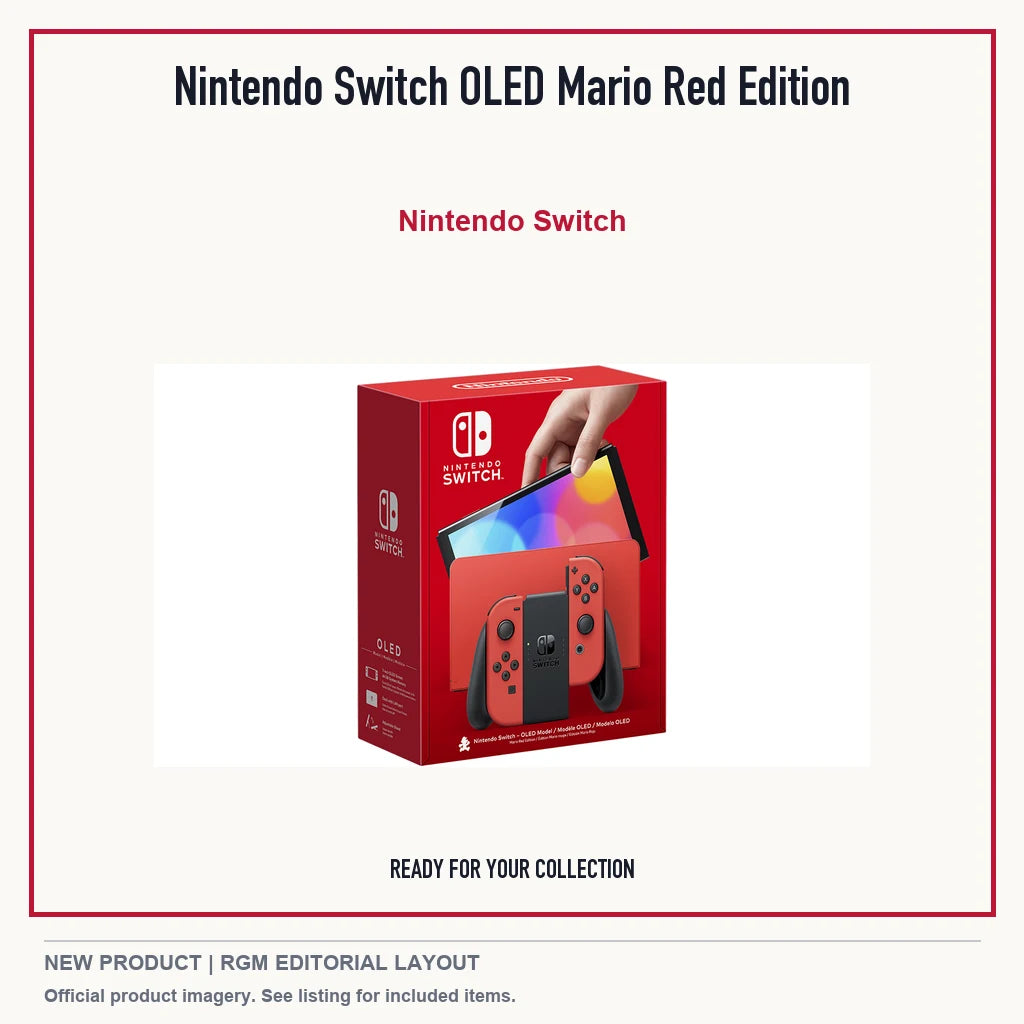 Nintendo Switch OLED Mario Red Edition, minimal product presentation.