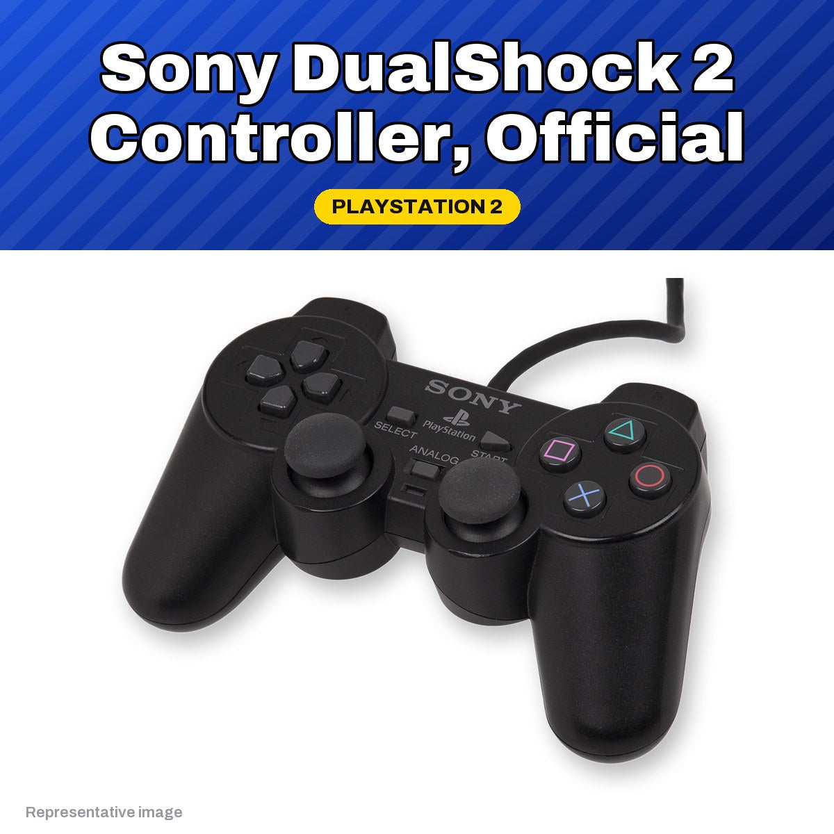 Representative Sony DualShock 2 controller for PlayStation 2, pre-owned, view 2