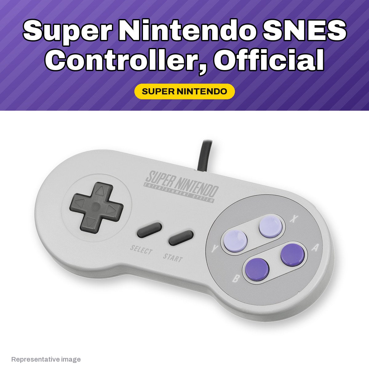 Representative official Super Nintendo SNES controller, pre-owned, view 2