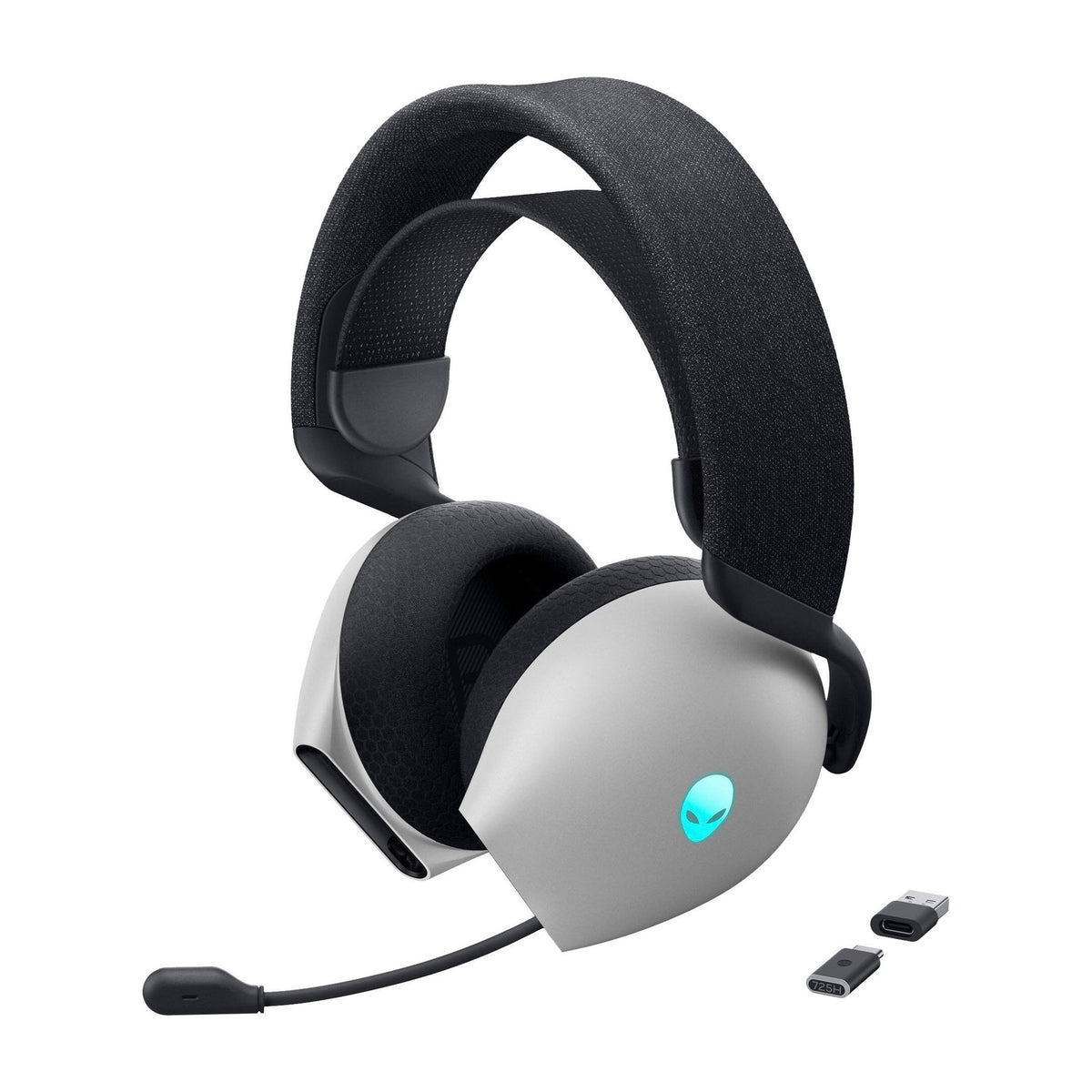 Alienware AW725H Tri-Mode Wireless Gaming Headset - Lunar Light, front view on a white background