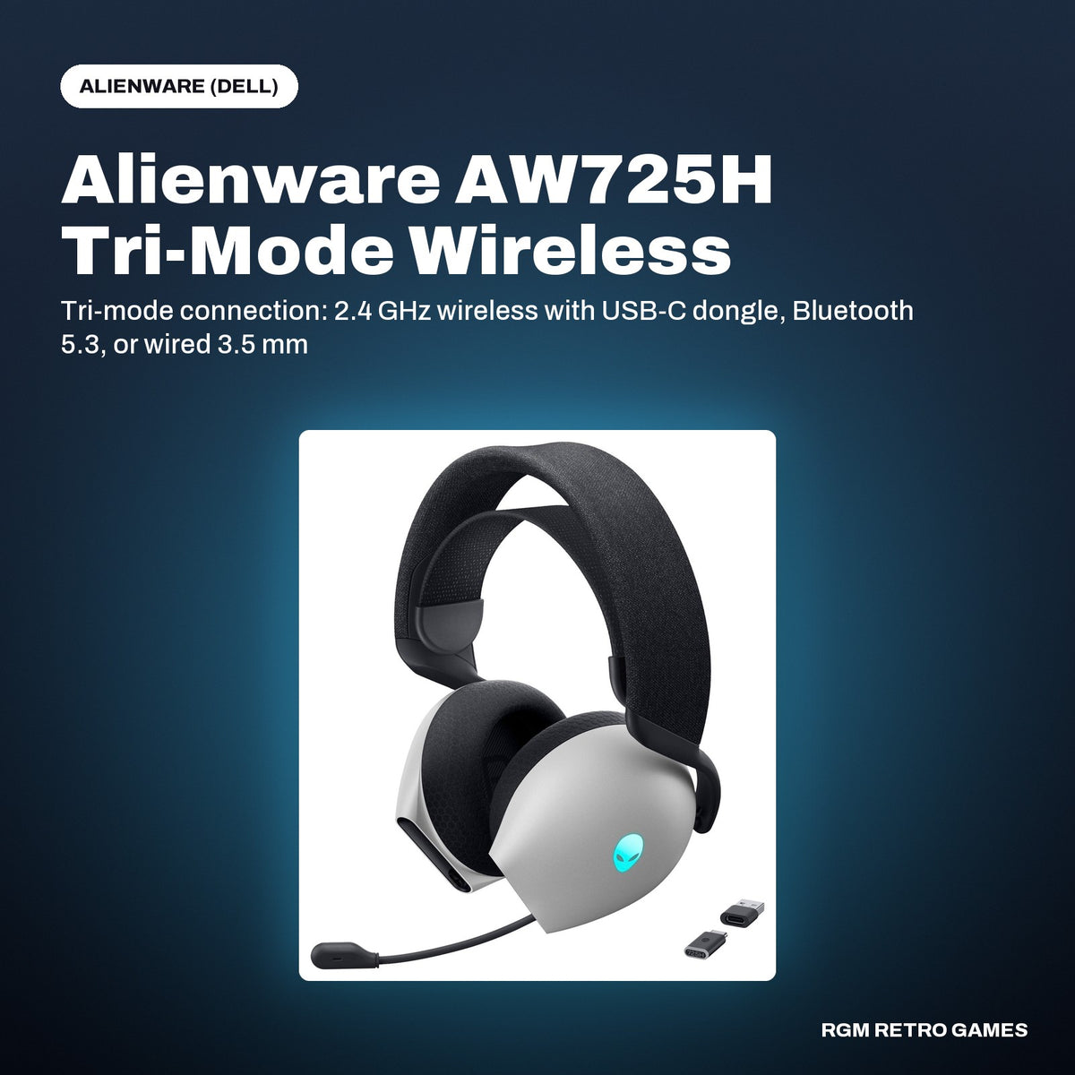 Alienware AW725H Tri-Mode Wireless Gaming Headset - Lunar Light in a Alienware (Dell) color scene