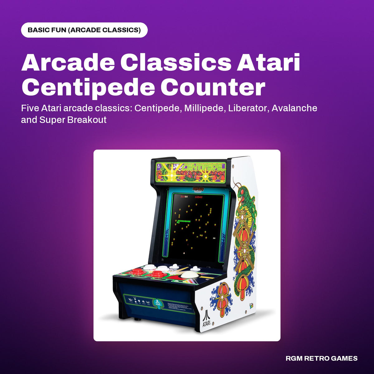 Arcade Classics Atari Centipede Counter Series Arcade Game (8-inch screen, 5 games) in a Basic Fun (Arcade Classics) color scene