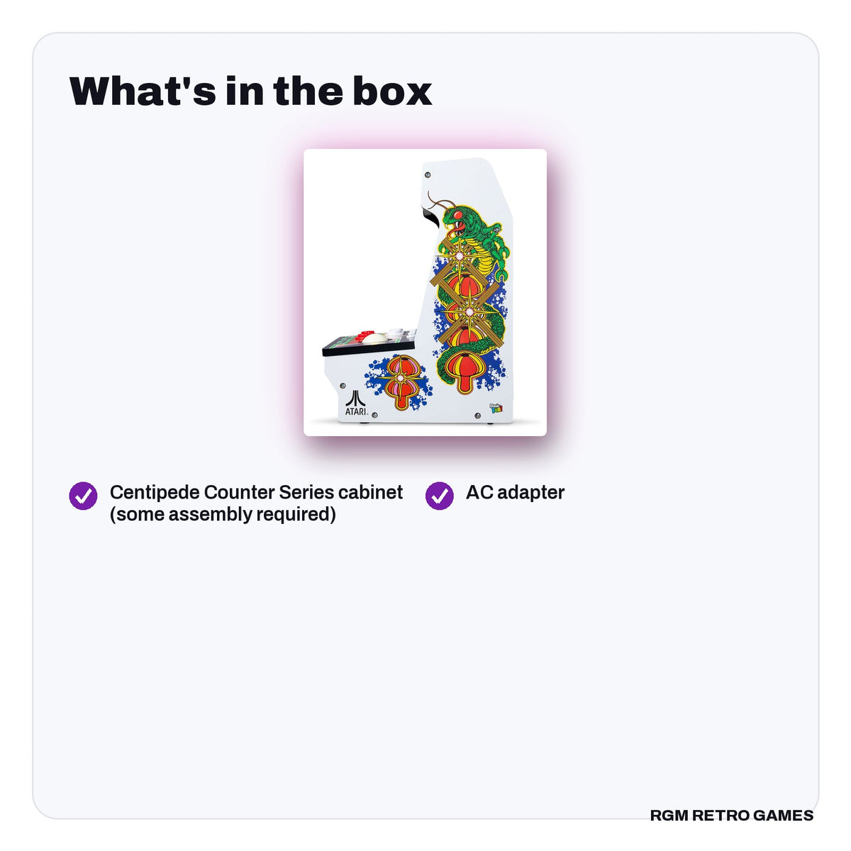 What's in the box with the Arcade Classics Atari Centipede Counter Series Arcade Game (8-inch screen, 5 games)