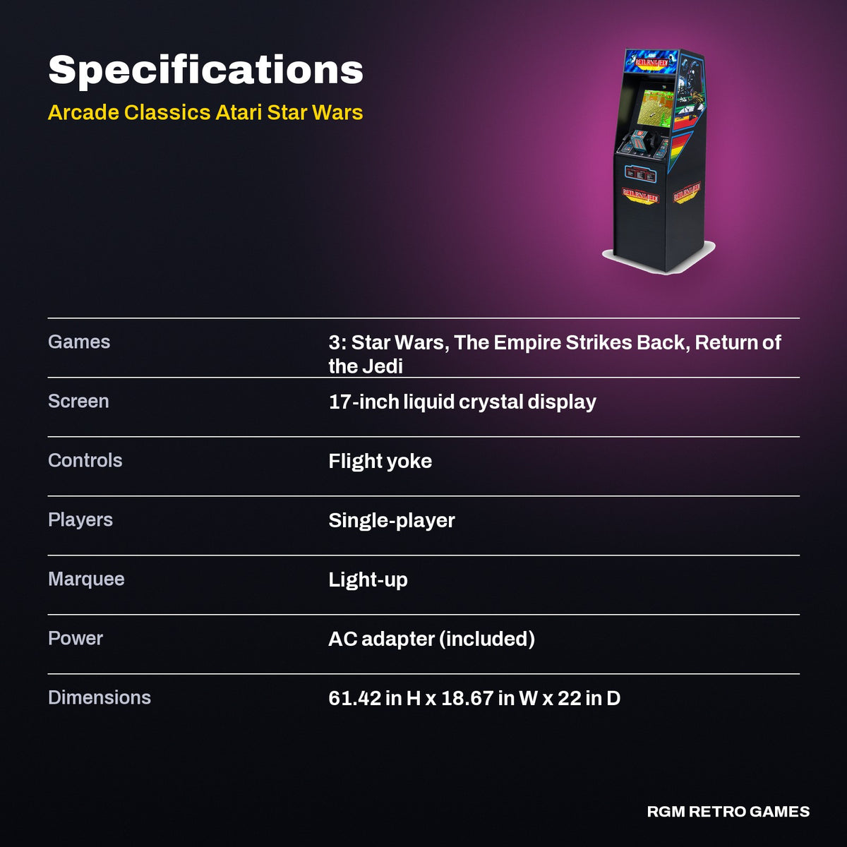 Arcade Classics Atari Star Wars Ultra Series Arcade Machine specifications