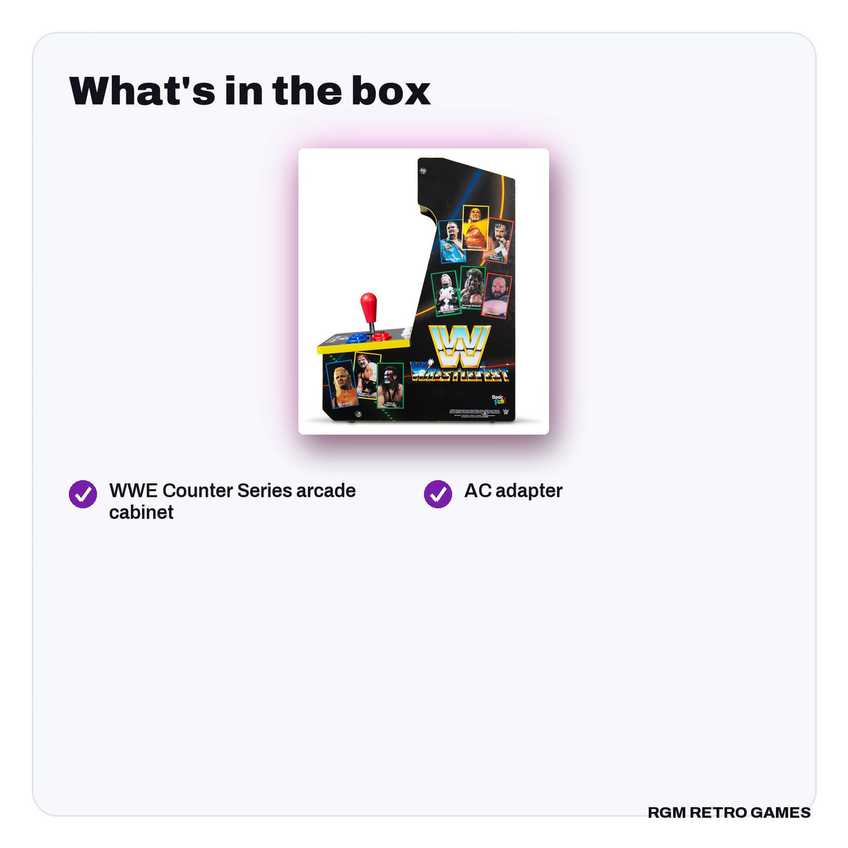 What's in the box with the Arcade Classics WWE Counter Series Arcade Game with 8" Screen & 4 Games