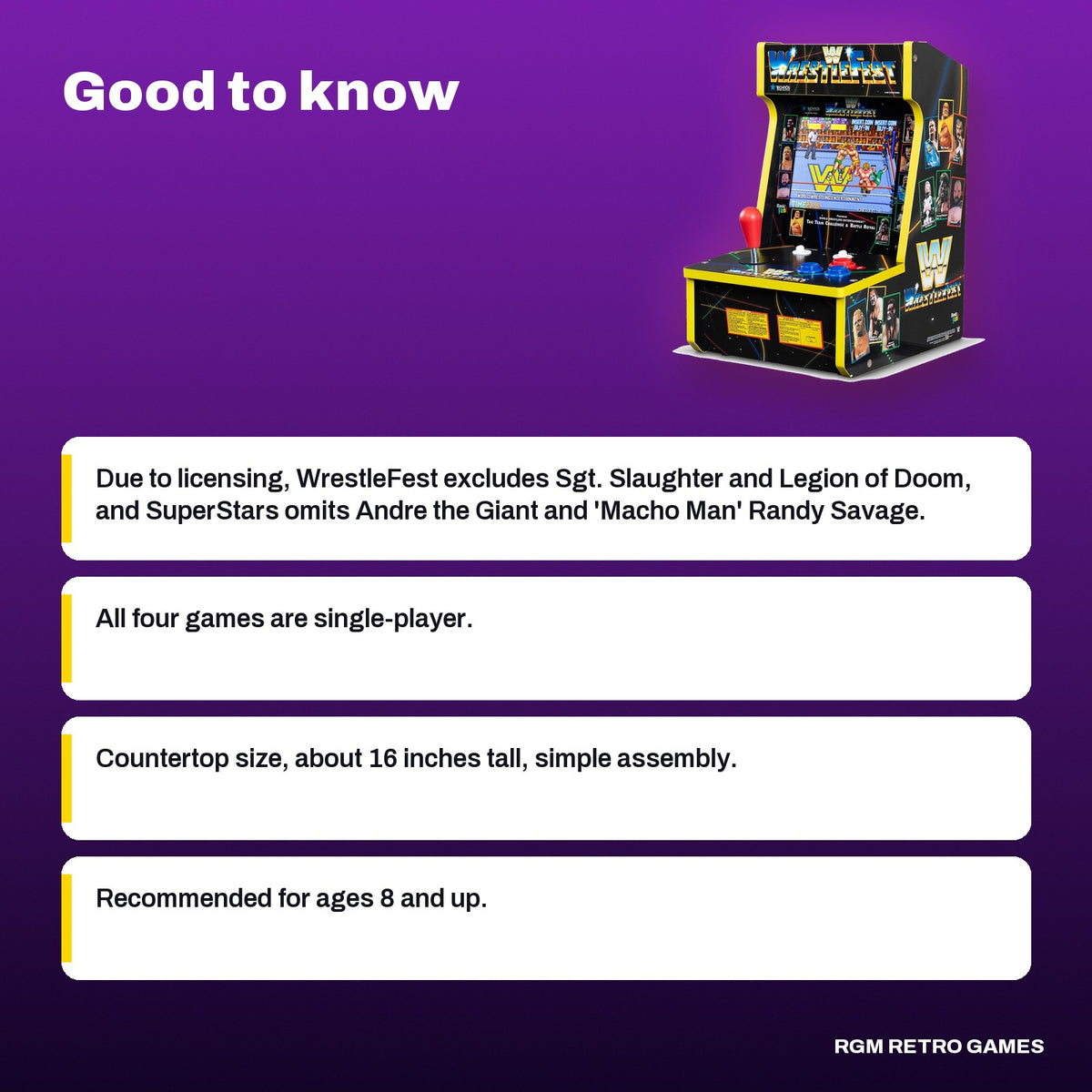 Arcade Classics WWE Counter Series Arcade Game with 8" Screen & 4 Games, good to know before you buy