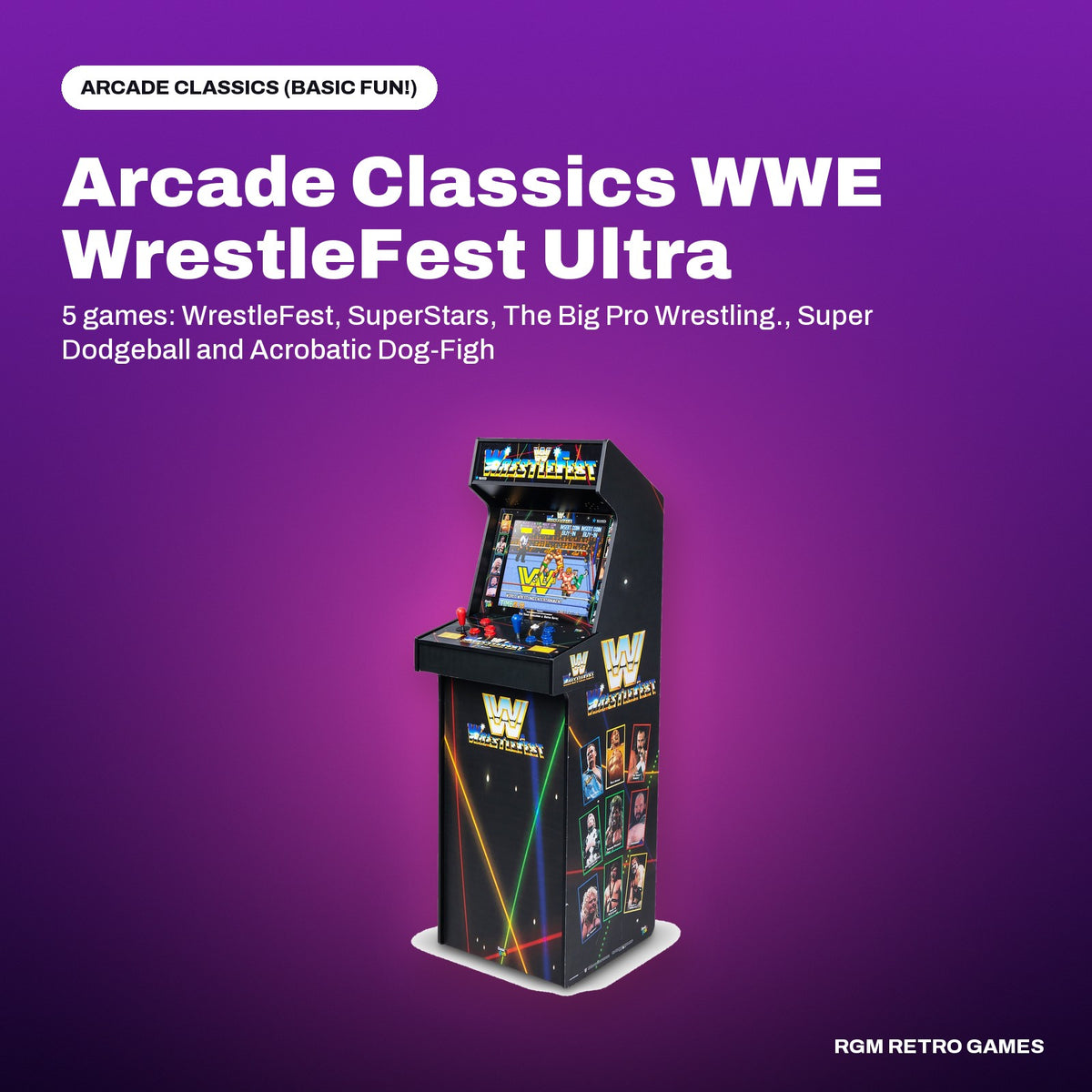 Arcade Classics WWE WrestleFest Ultra Series Arcade Machine in a Arcade Classics (Basic Fun!) color scene