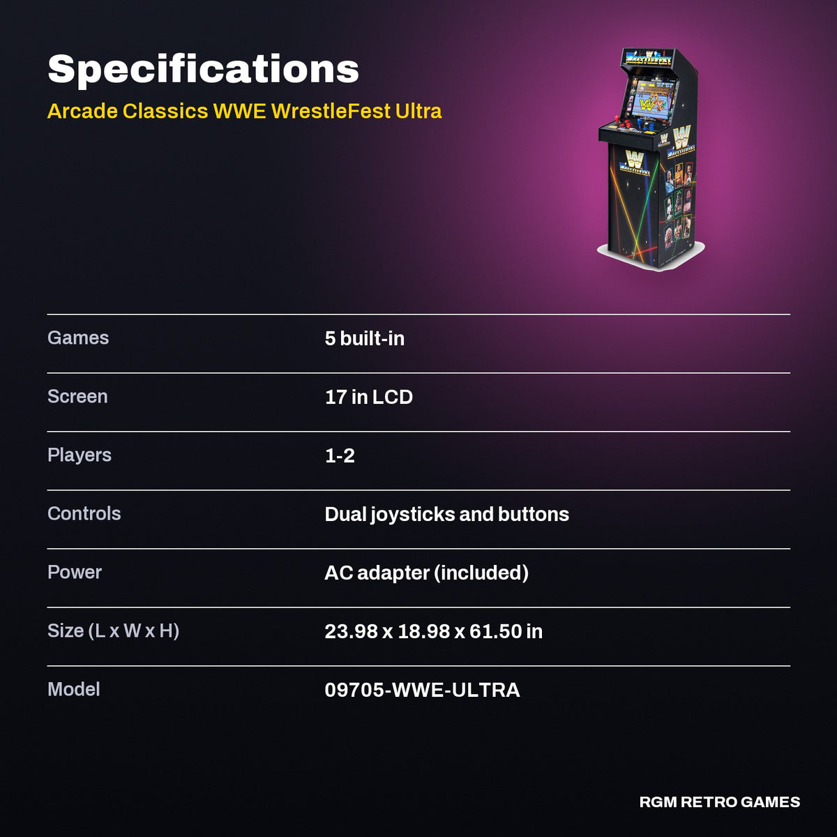 Arcade Classics WWE WrestleFest Ultra Series Arcade Machine specifications