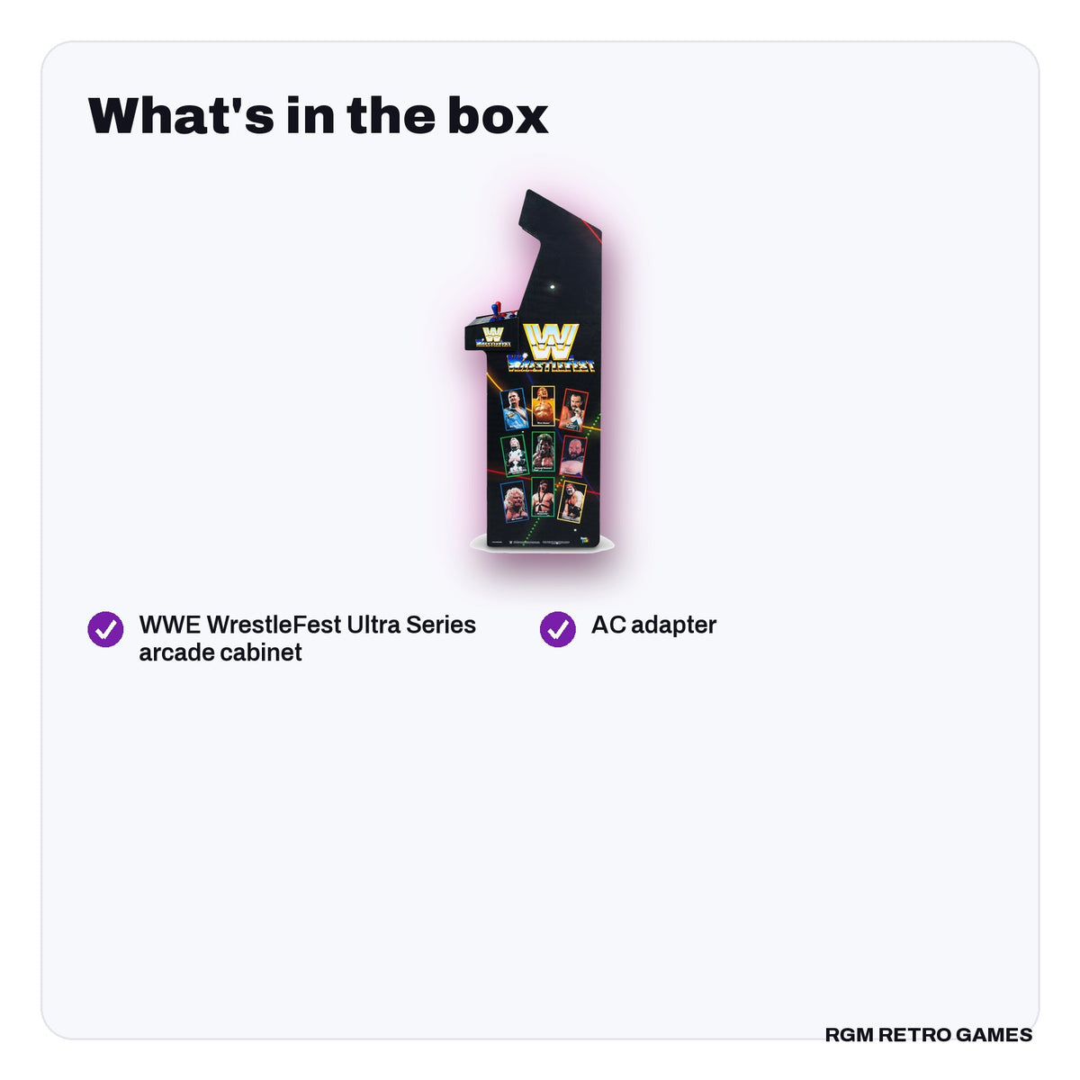 What's in the box with the Arcade Classics WWE WrestleFest Ultra Series Arcade Machine