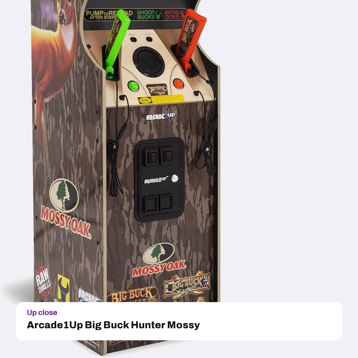 Arcade1Up Big Buck Hunter Mossy Oak Deluxe Arcade Machine, close-up detail
