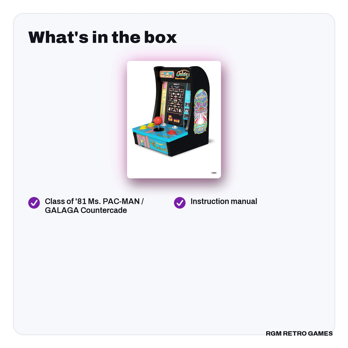 What's in the box with the Arcade1Up Class of '81 Ms. PAC-MAN / GALAGA Countercade