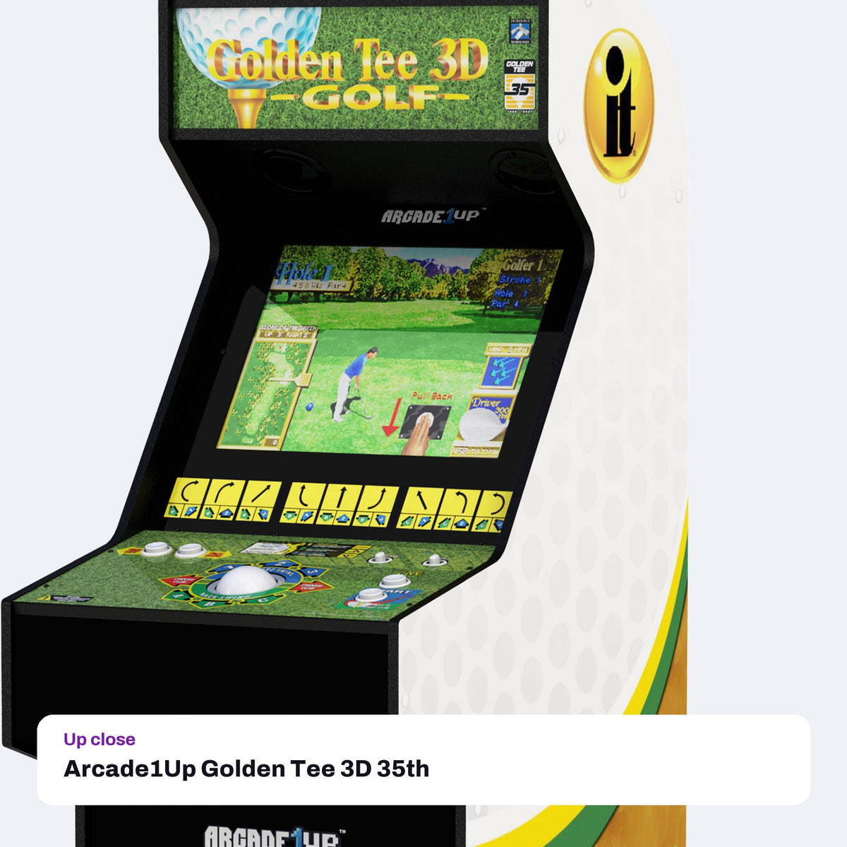 Arcade1Up Golden Tee 3D 35th Anniversary Deluxe Arcade Machine, close-up detail