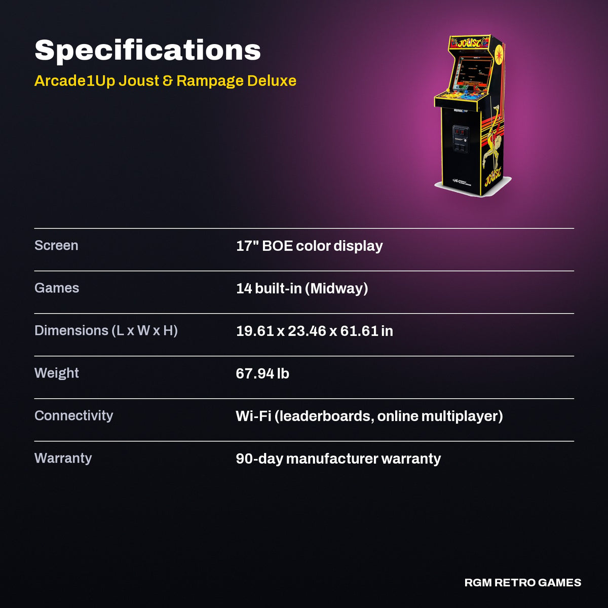 Arcade1Up Joust & Rampage Deluxe Arcade Machine (14 Midway Games) specifications