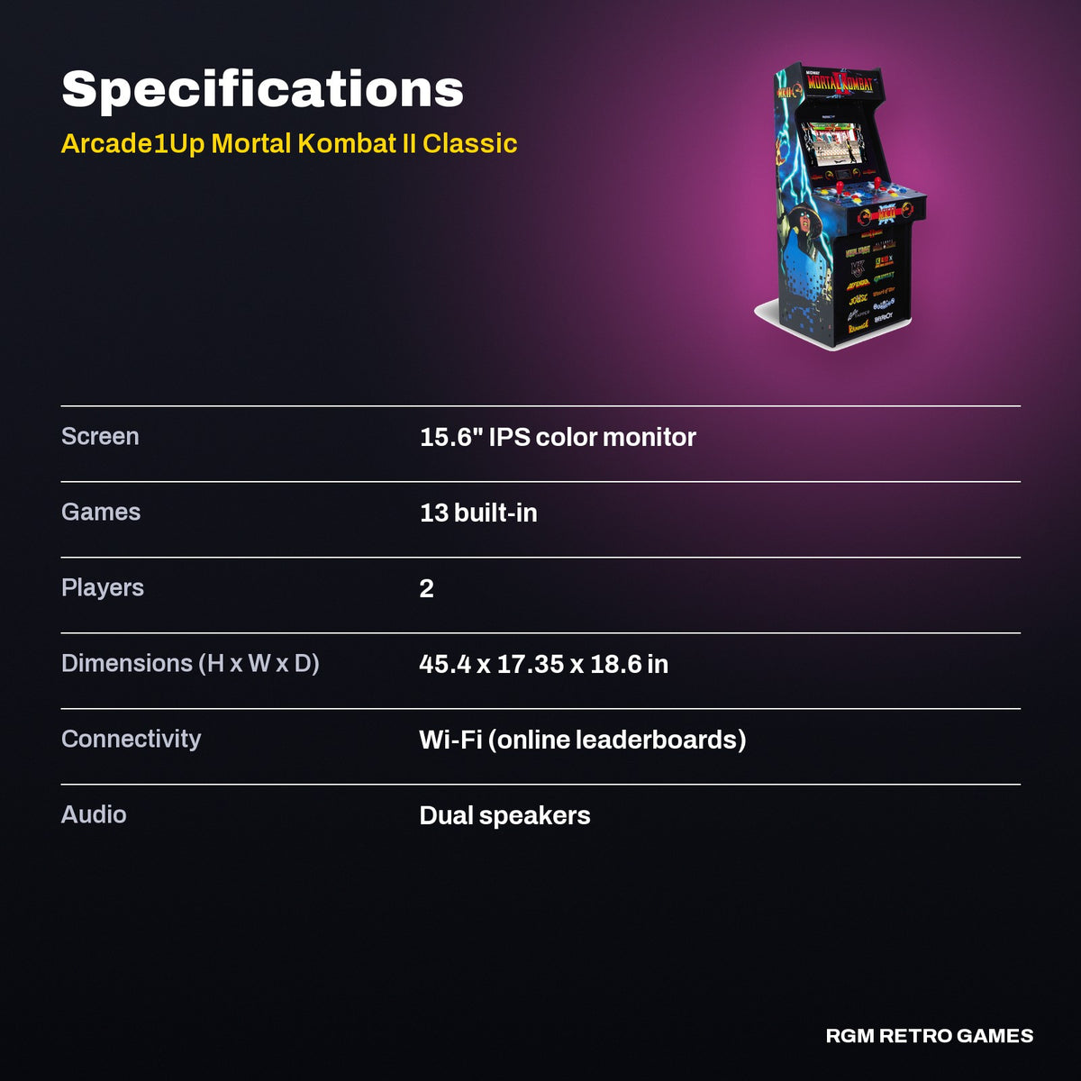 Arcade1Up Mortal Kombat II Classic SE Arcade Machine specifications