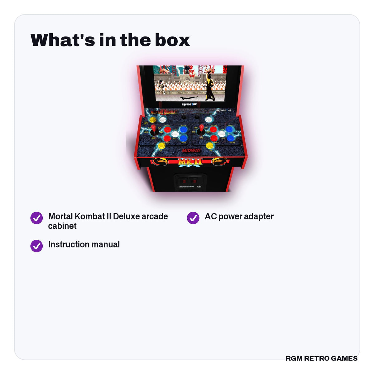 What's in the box with the Arcade1Up Mortal Kombat II Deluxe Arcade Machine (14 Games)