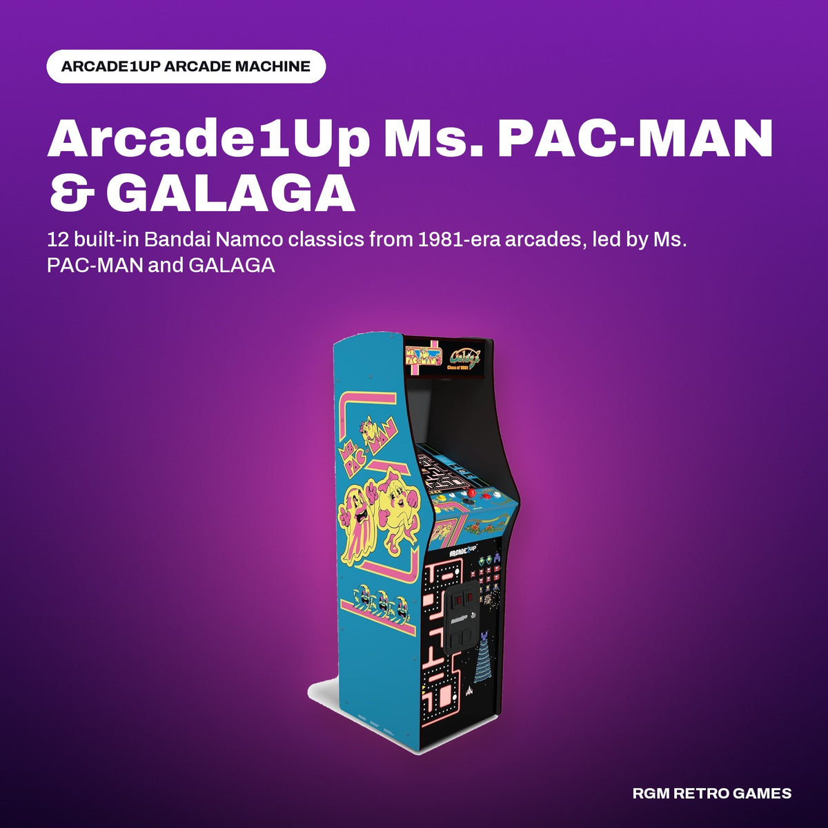 Arcade1Up Ms. PAC-MAN & GALAGA Class of '81 Deluxe Arcade Machine in a Arcade1Up color scene