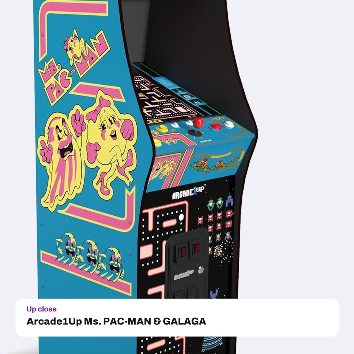 Arcade1Up Ms. PAC-MAN & GALAGA Class of '81 Deluxe Arcade Machine, close-up detail