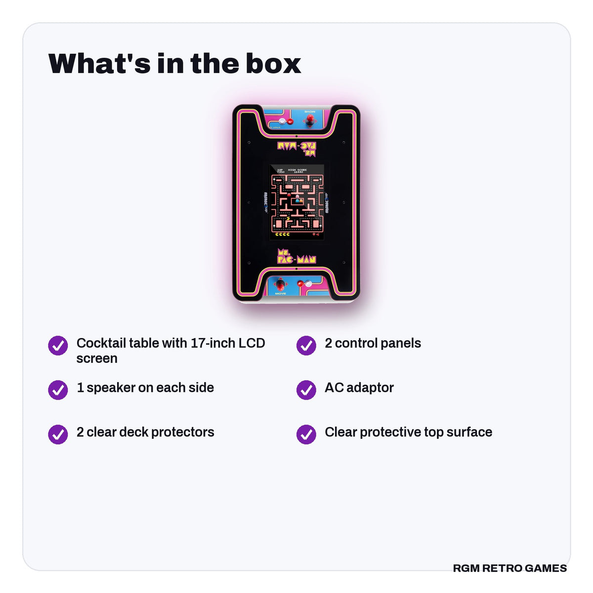 What's in the box with the Arcade1Up Ms. PAC-MAN Arcade Cocktail Table