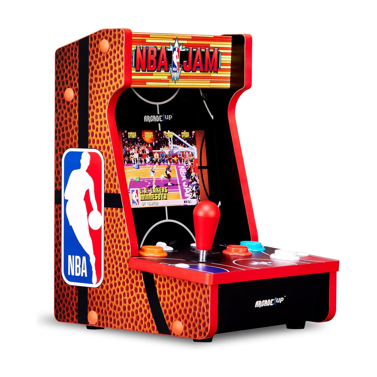 Arcade1Up NBA JAM Countercade (7" LCD, 3 Games, Light-Up Marquee), front view on a white background