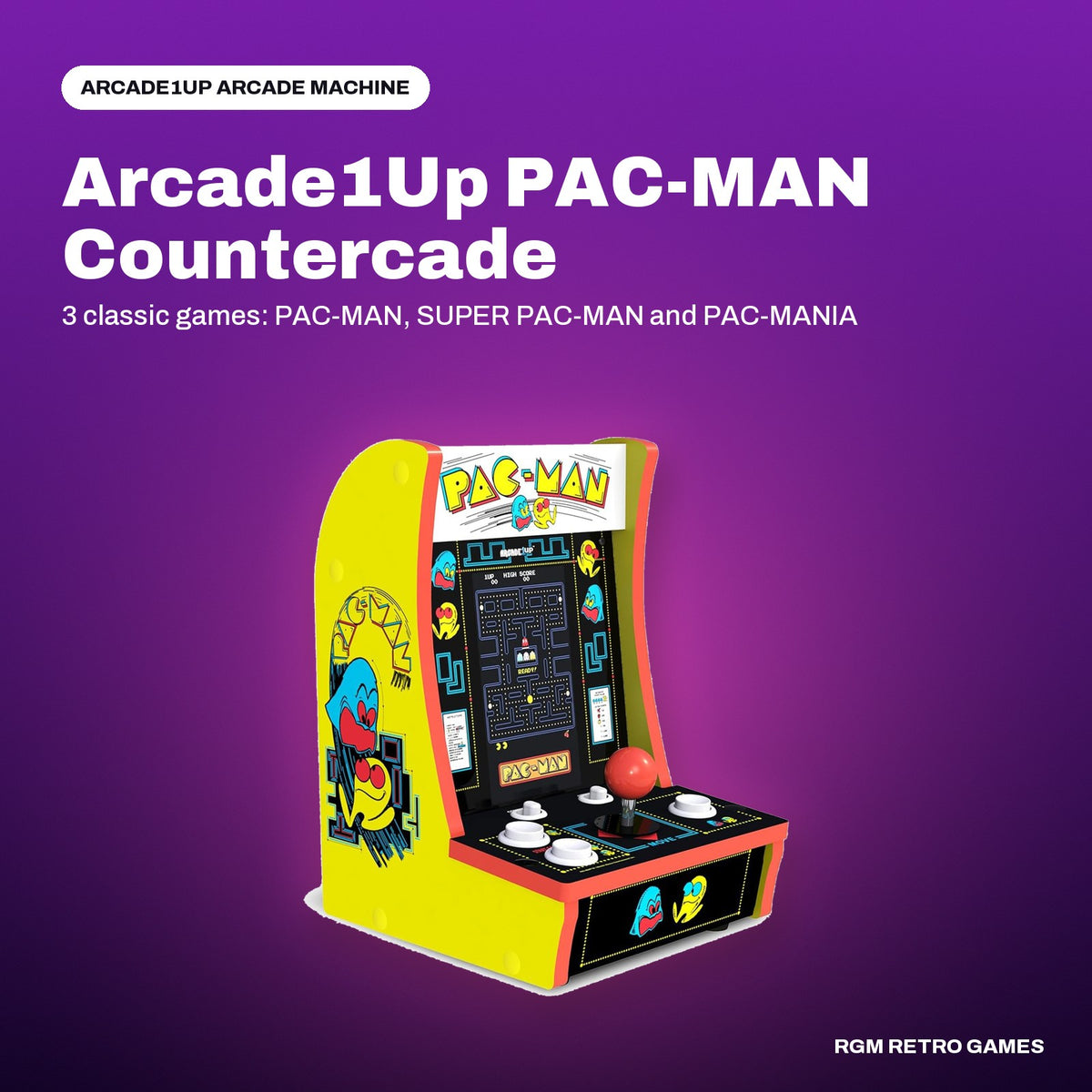 Arcade1Up PAC-MAN Countercade (3 games, 7-inch screen) in a Arcade1Up color scene