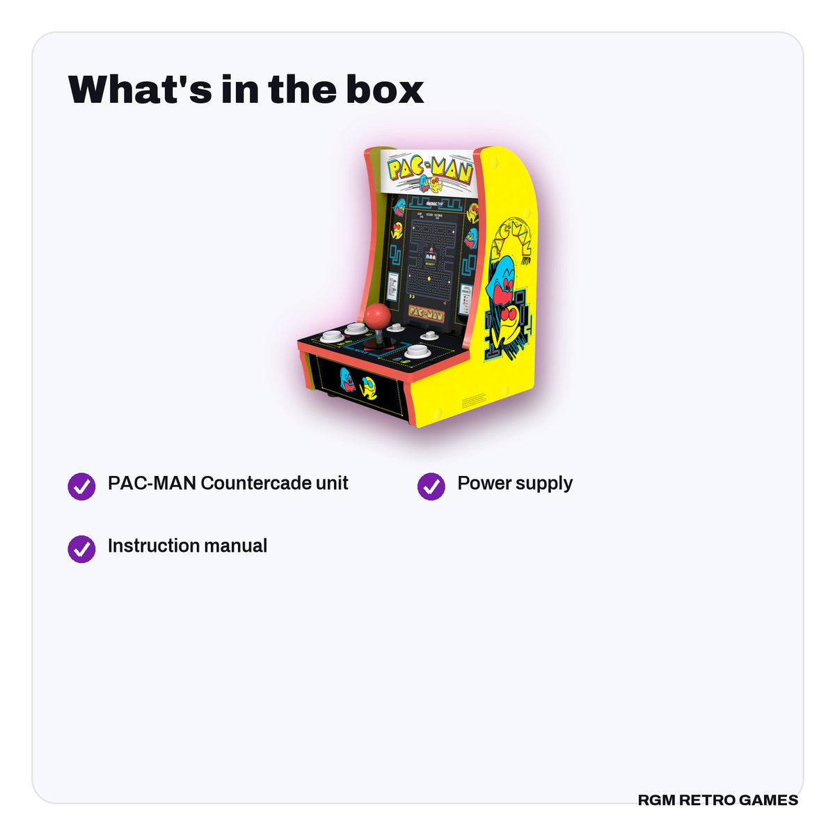 What's in the box with the Arcade1Up PAC-MAN Countercade (3 games, 7-inch screen)
