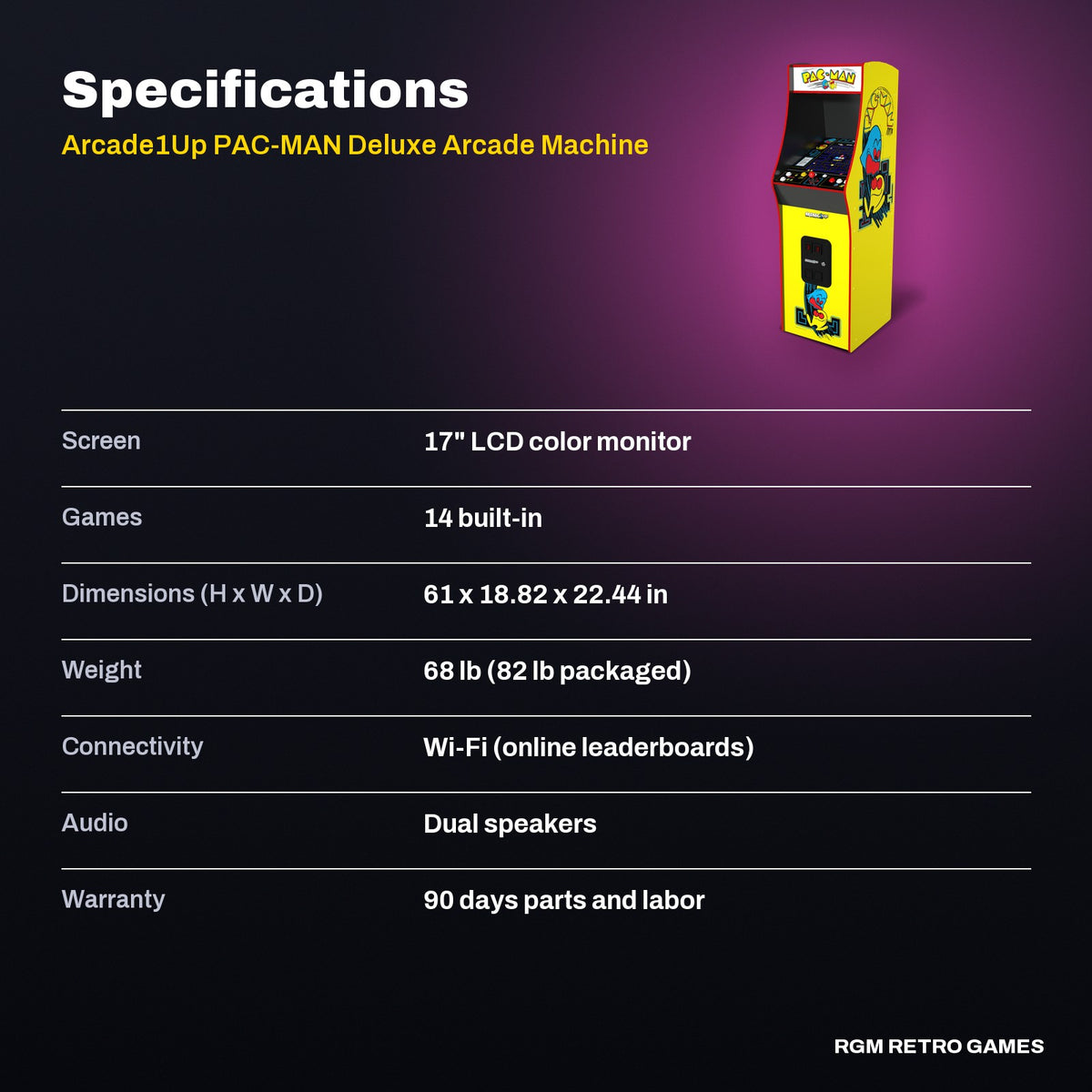 Arcade1Up PAC-MAN Deluxe Arcade Machine specifications