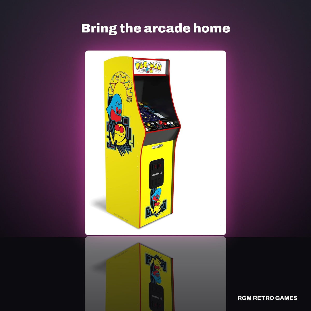 Arcade1Up PAC-MAN Deluxe Arcade Machine in a dark studio setting