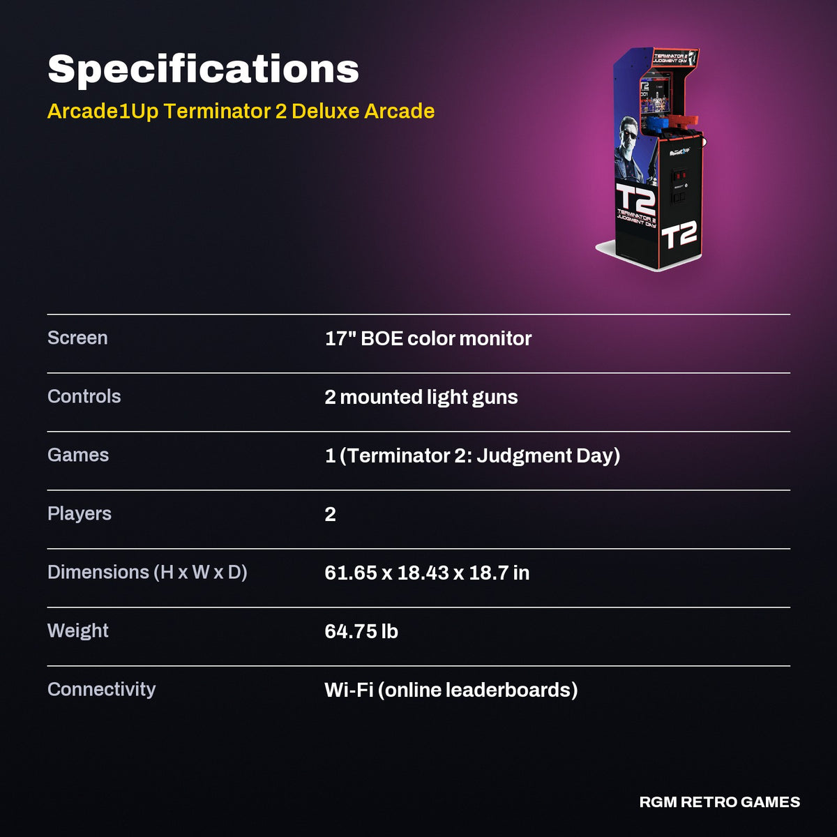 Arcade1Up Terminator 2 Deluxe Arcade Machine specifications
