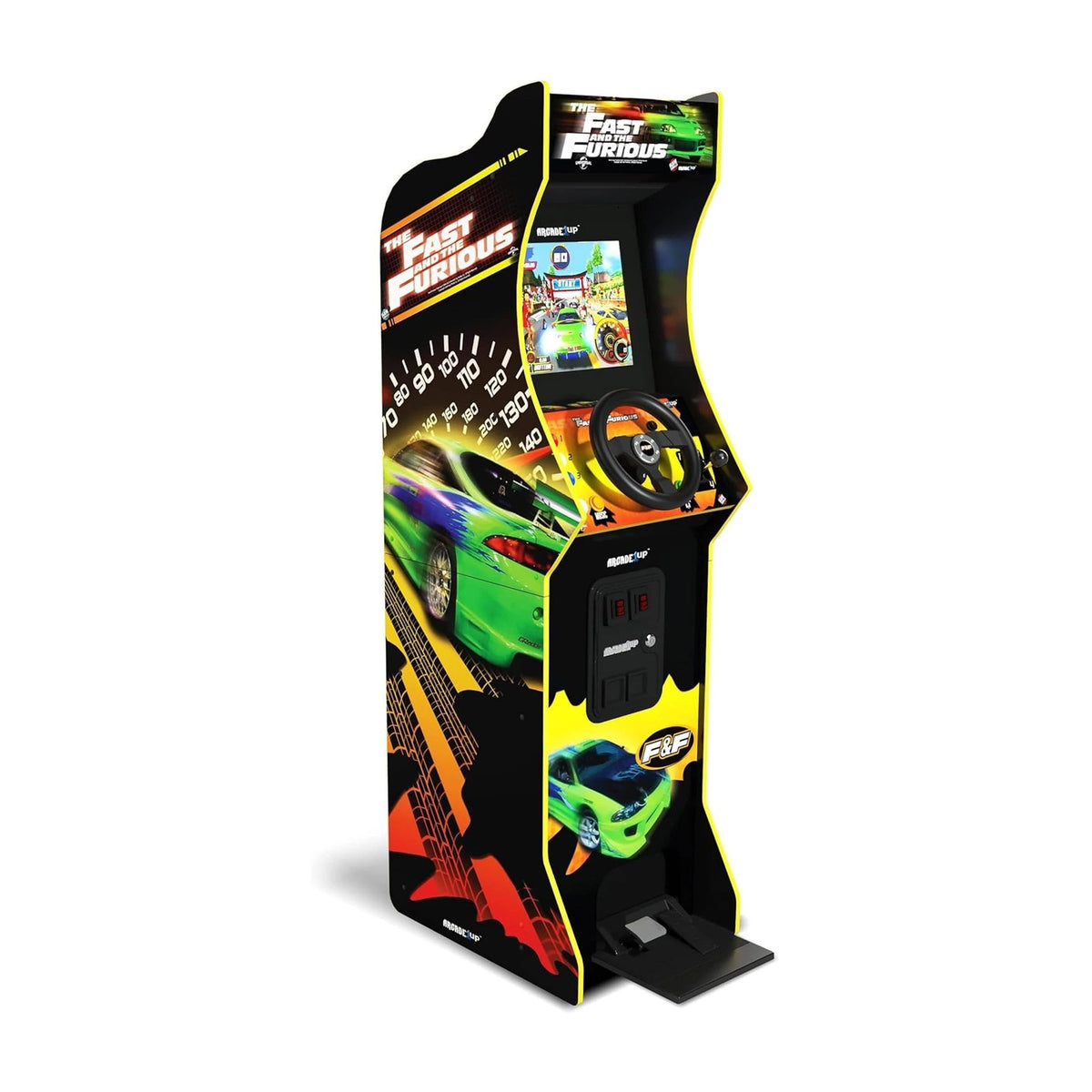 Arcade1Up The Fast & The Furious Deluxe Arcade Machine, front view on a white background