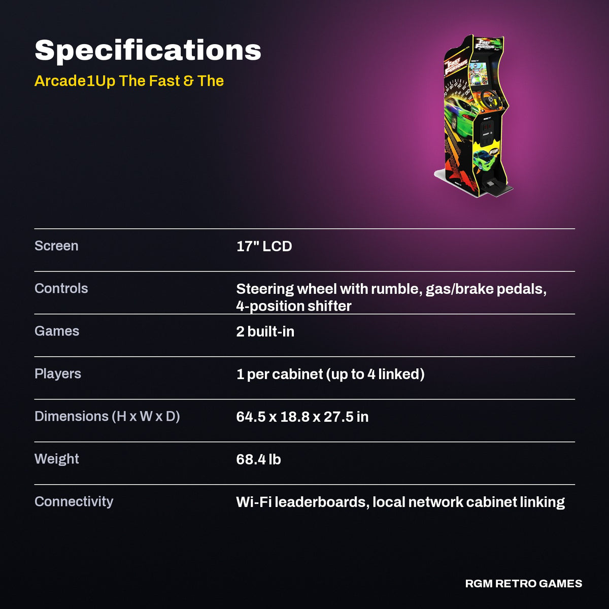 Arcade1Up The Fast & The Furious Deluxe Arcade Machine specifications