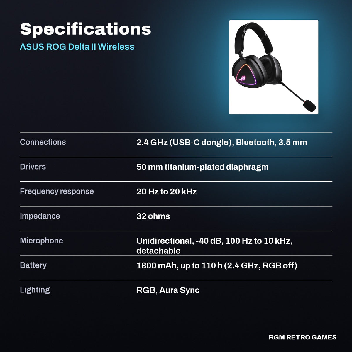 ASUS ROG Delta II Wireless Gaming Headset - Black specifications