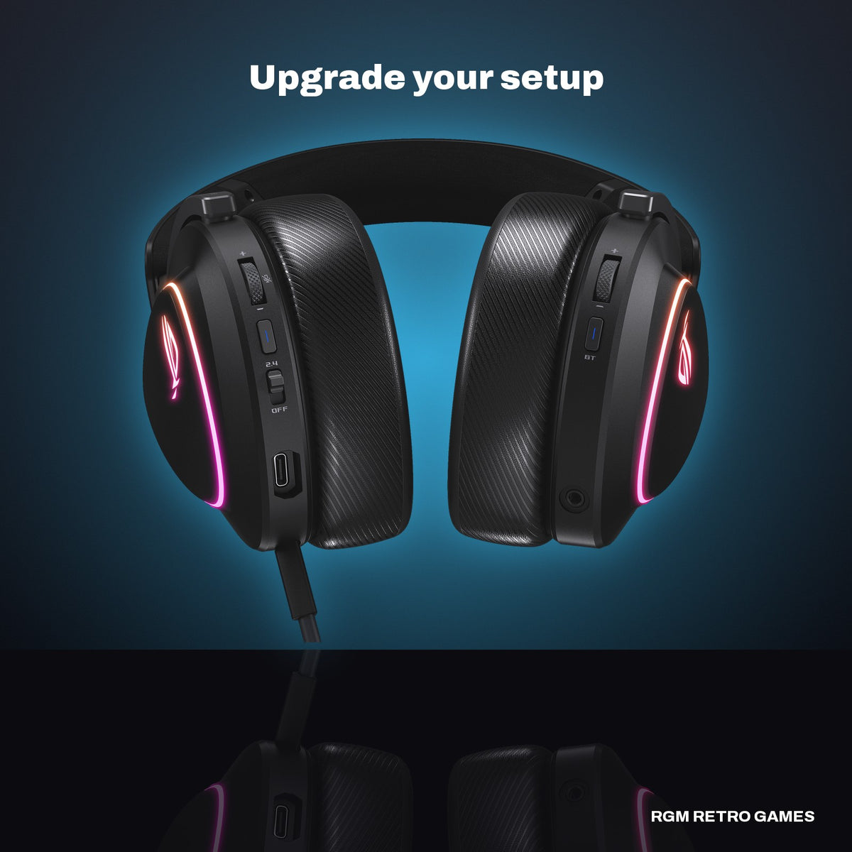 ASUS ROG Delta II Wireless Gaming Headset - Black in a dark studio setting