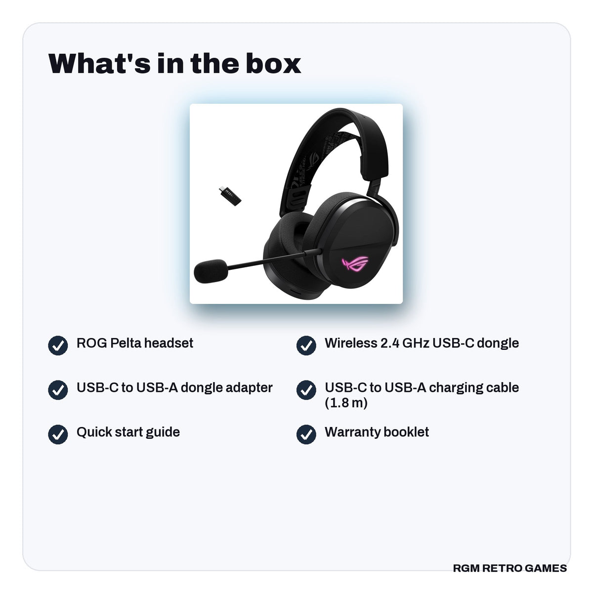 What's in the box with the ASUS ROG Pelta Wireless Gaming Headset - Black