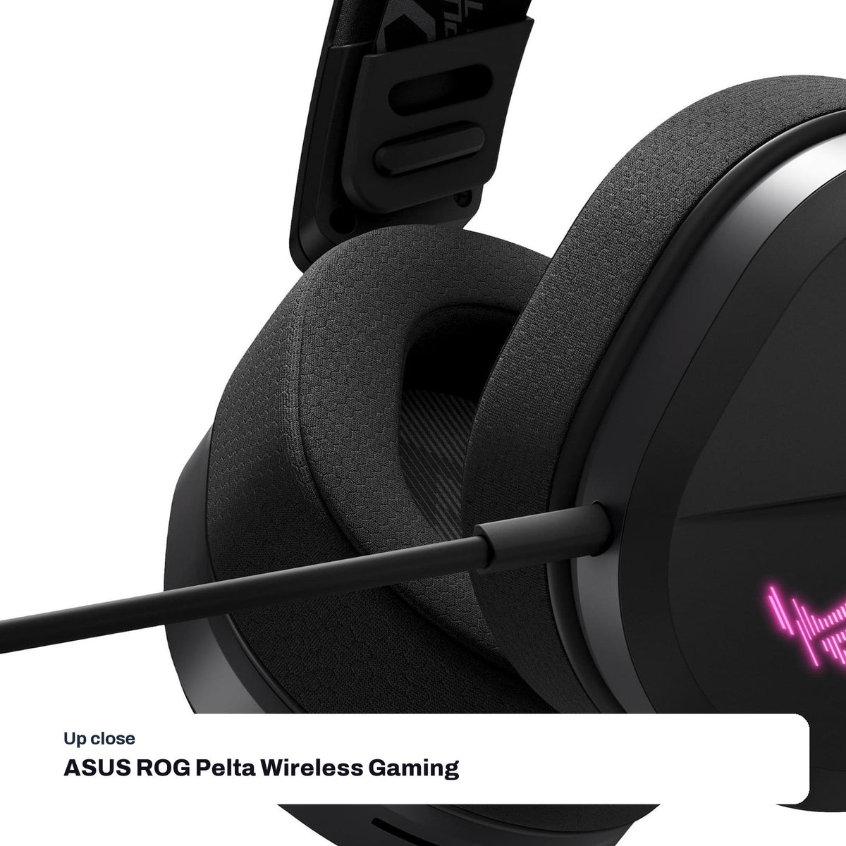 ASUS ROG Pelta Wireless Gaming Headset - Black, close-up detail