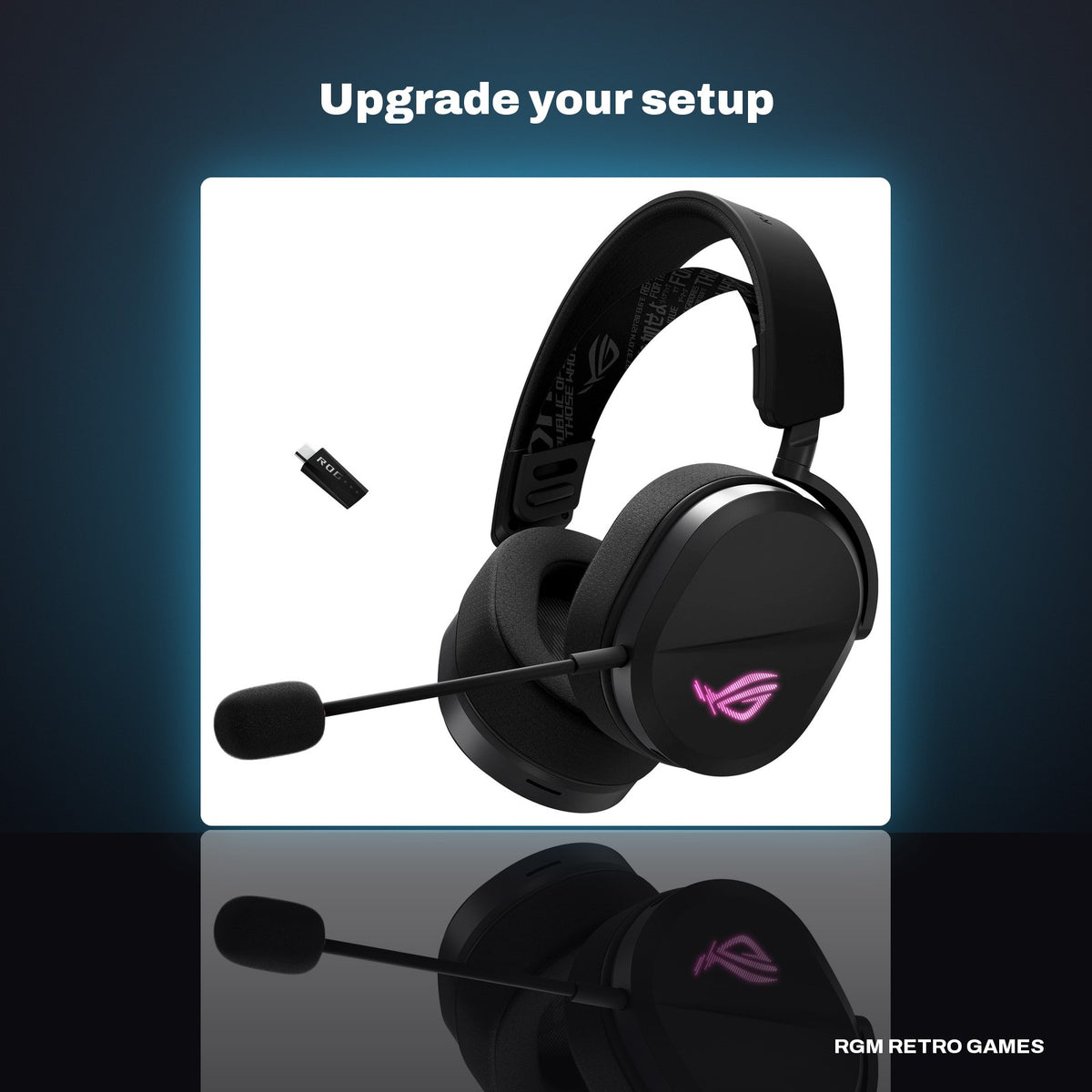 ASUS ROG Pelta Wireless Gaming Headset - Black in a dark studio setting