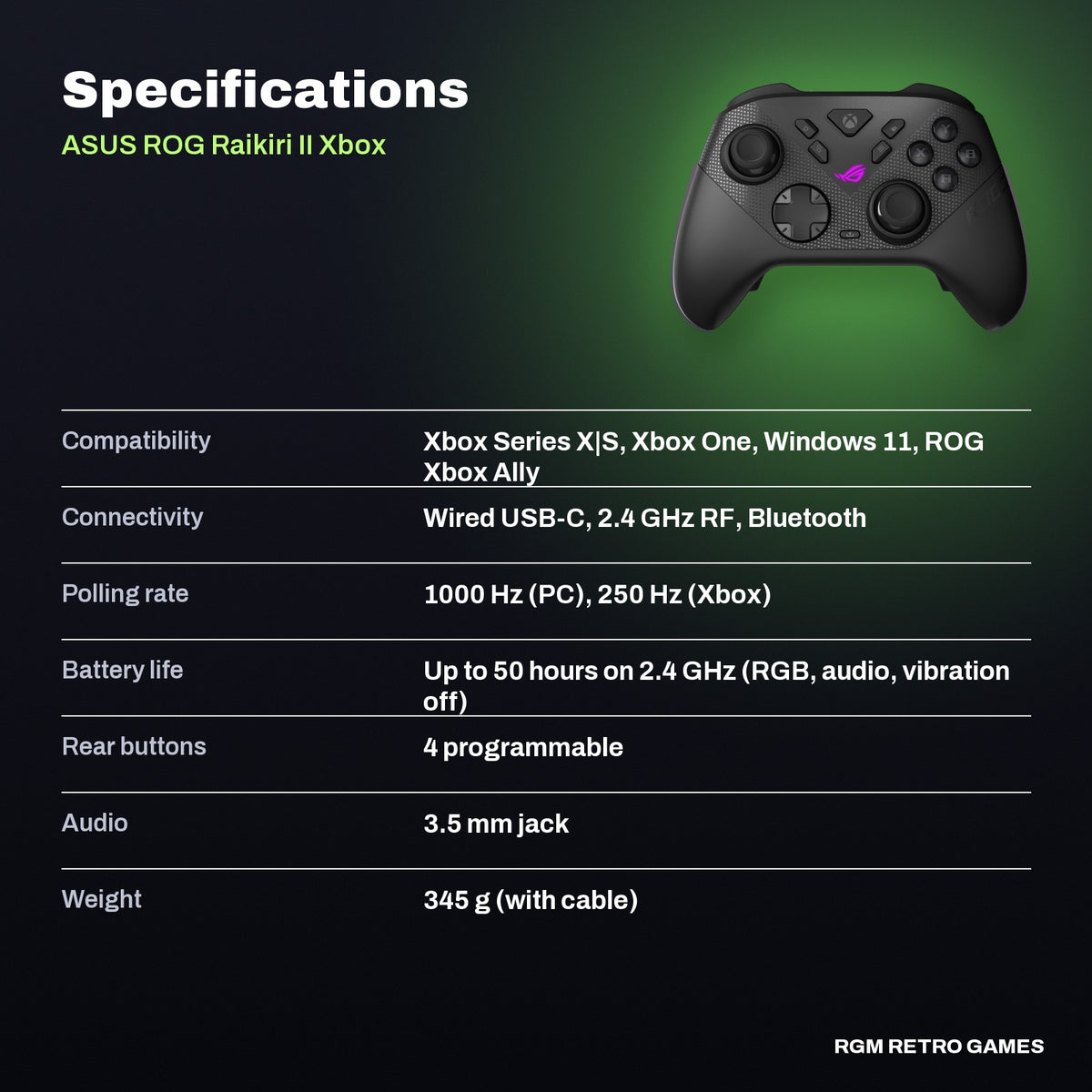 ASUS ROG Raikiri II Xbox Wireless Controller specifications