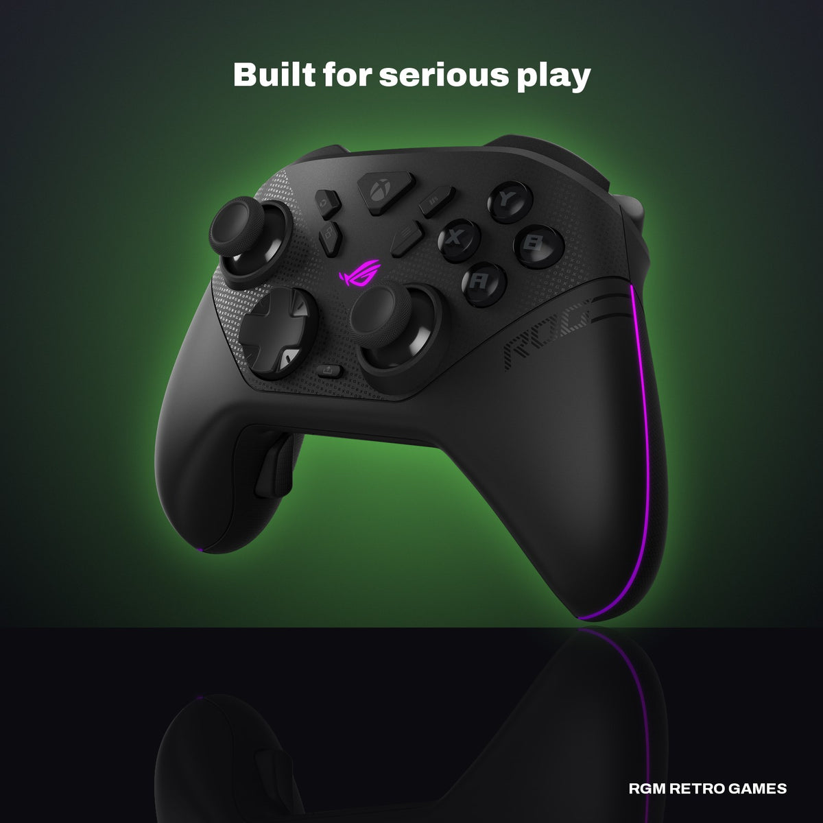 ASUS ROG Raikiri II Xbox Wireless Controller in a dark studio setting