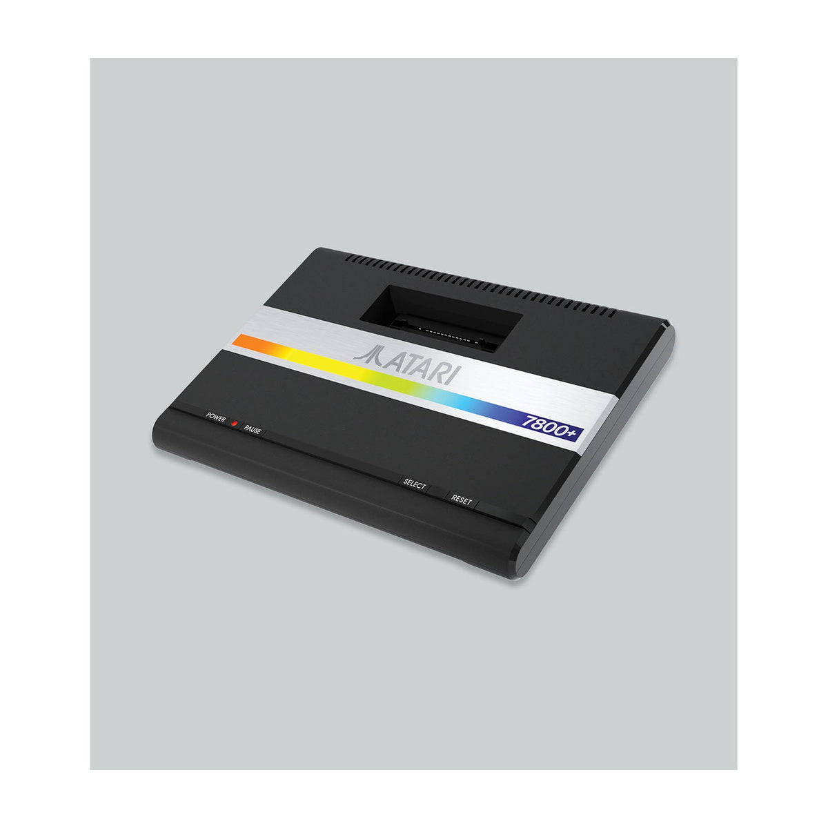 Atari 7800+ Console & Wireless CX78+ Gamepad, front view on a white background