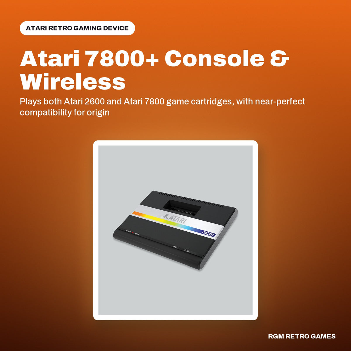 Atari 7800+ Console & Wireless CX78+ Gamepad in a Atari color scene