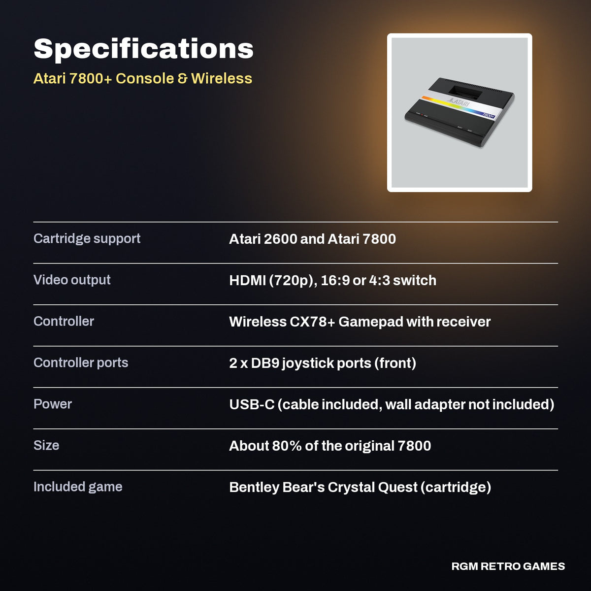 Atari 7800+ Console & Wireless CX78+ Gamepad specifications