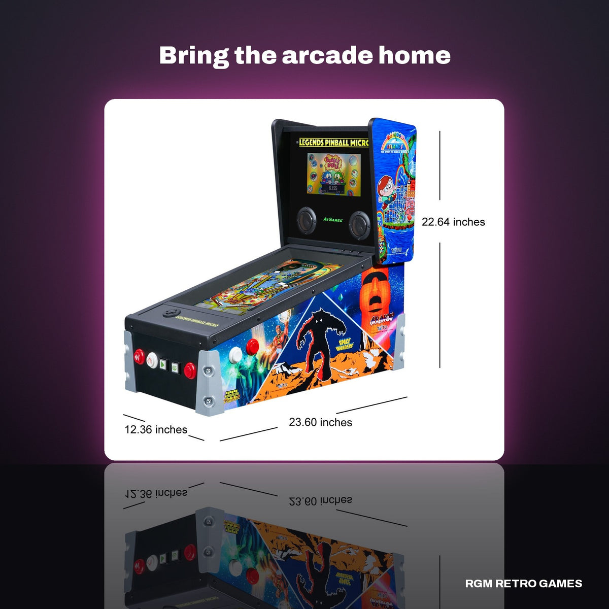 AtGames Legends Pinball Micro HD in a dark studio setting