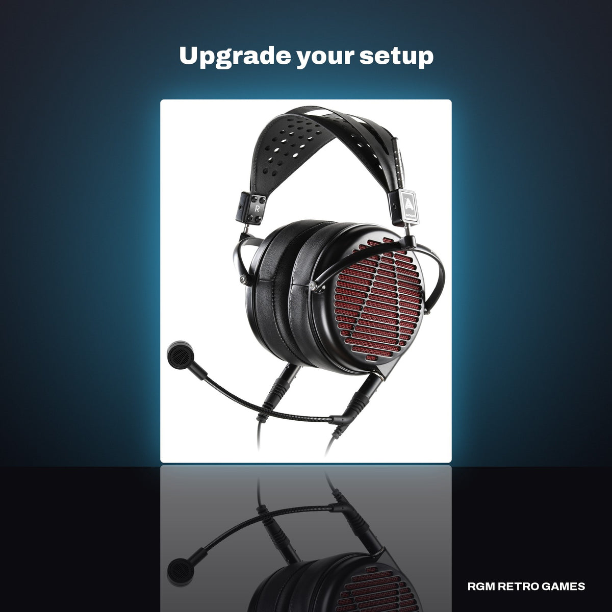 Audeze LCD-GX Open-Back Gaming Headset in a dark studio setting