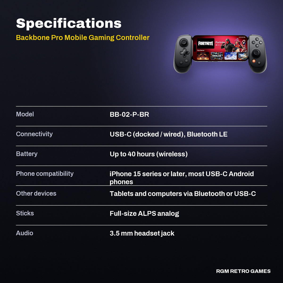 Backbone Pro Mobile Gaming Controller (USB-C) specifications