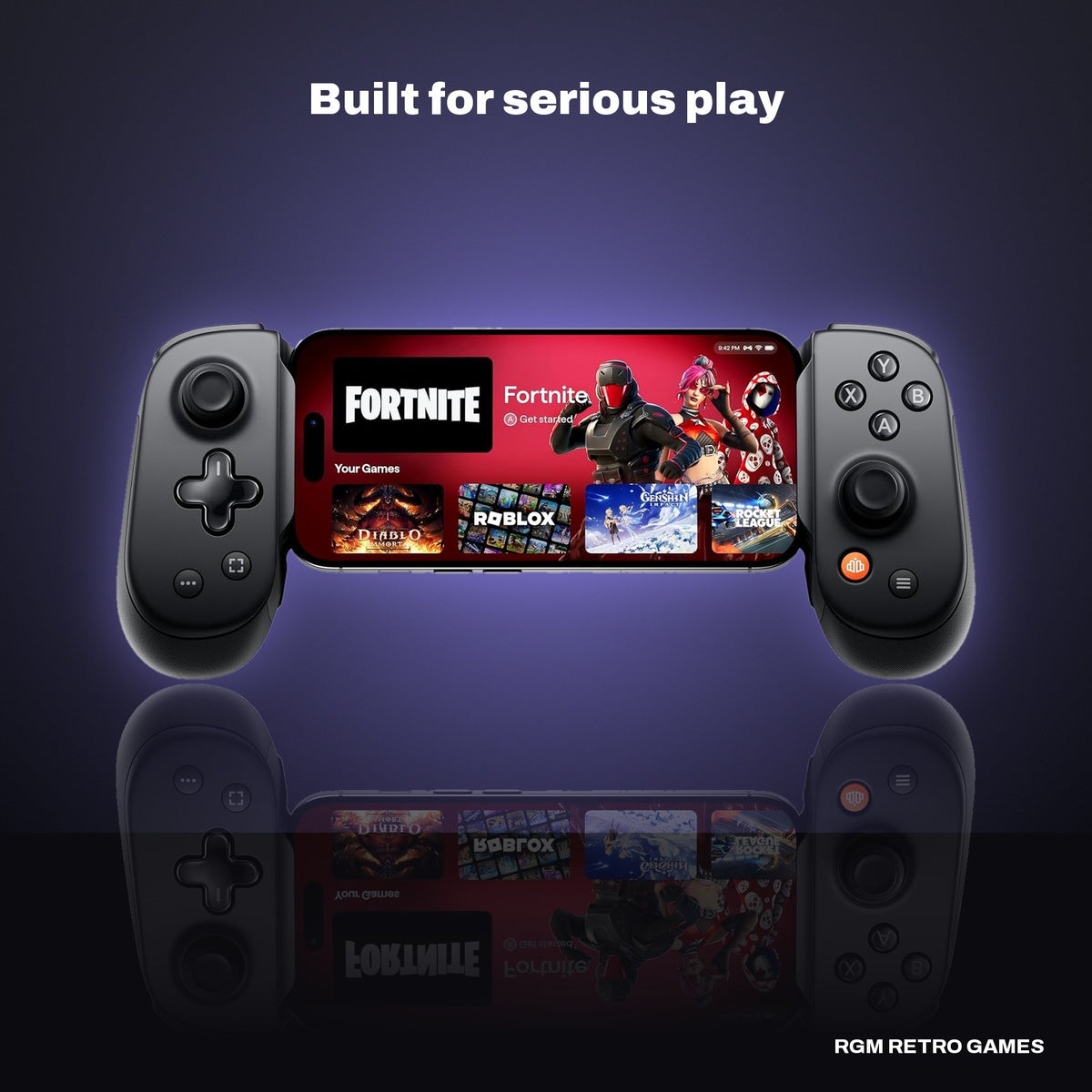 Backbone Pro Mobile Gaming Controller (USB-C) in a dark studio setting